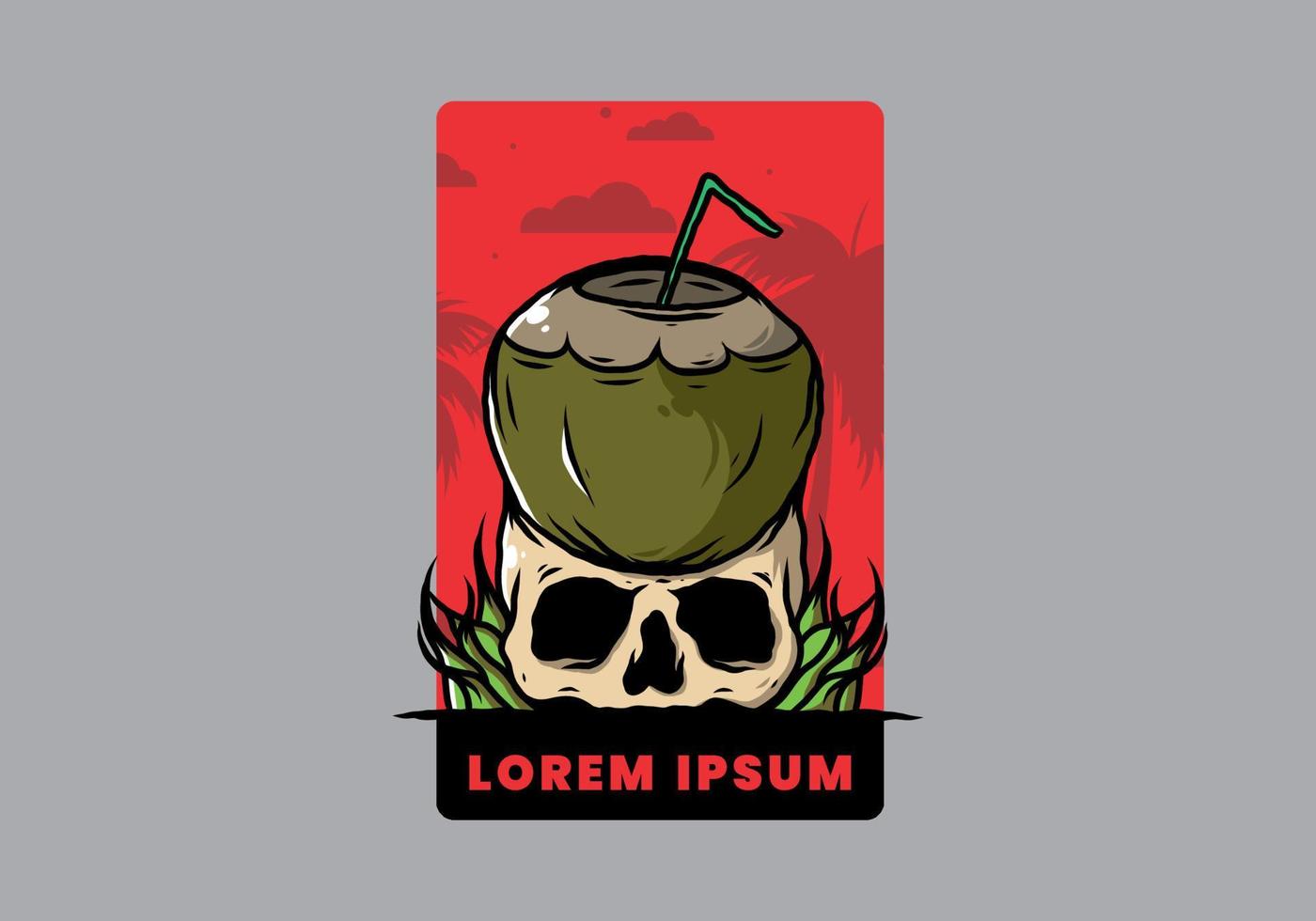 Coconut drink on human skull illustration vector