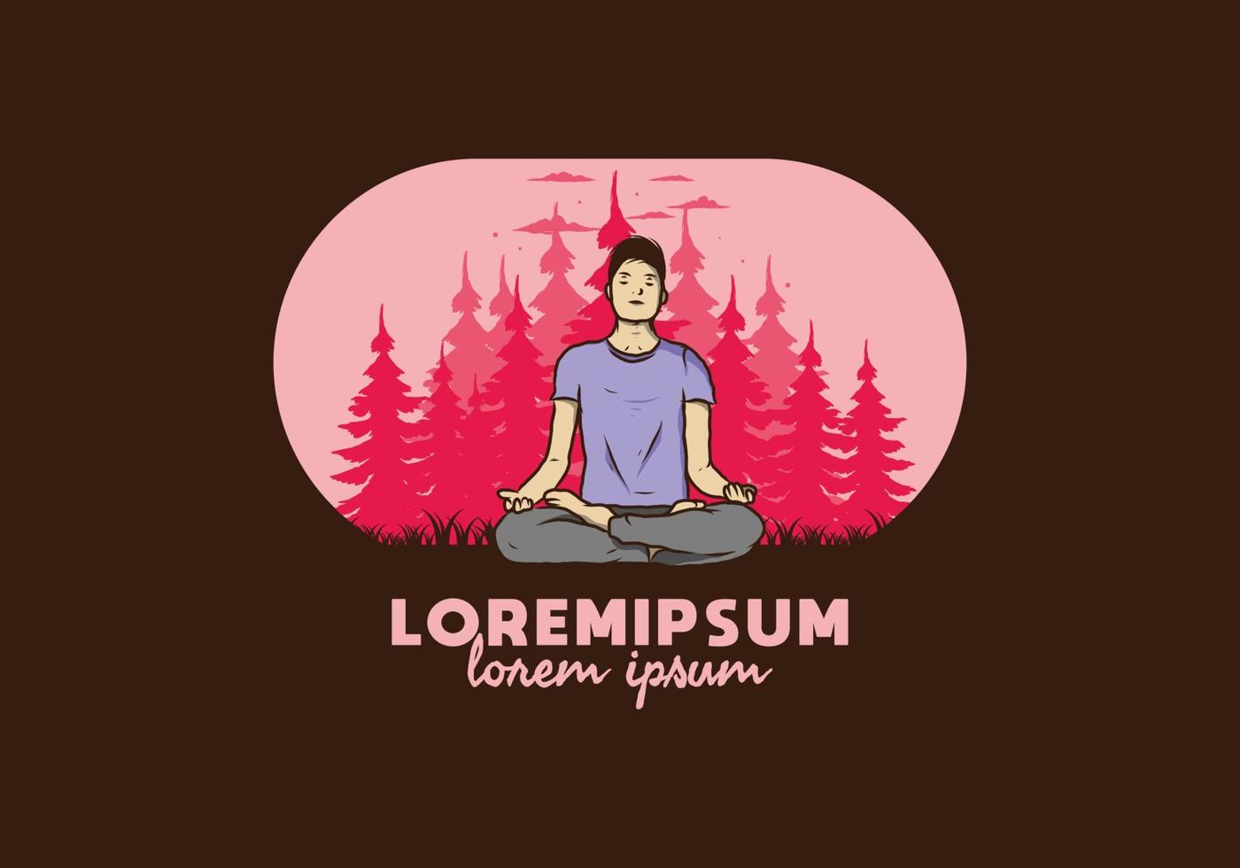 illustration of a someone doing yoga and meditating outdoors in a forest in nature among pine trees vector