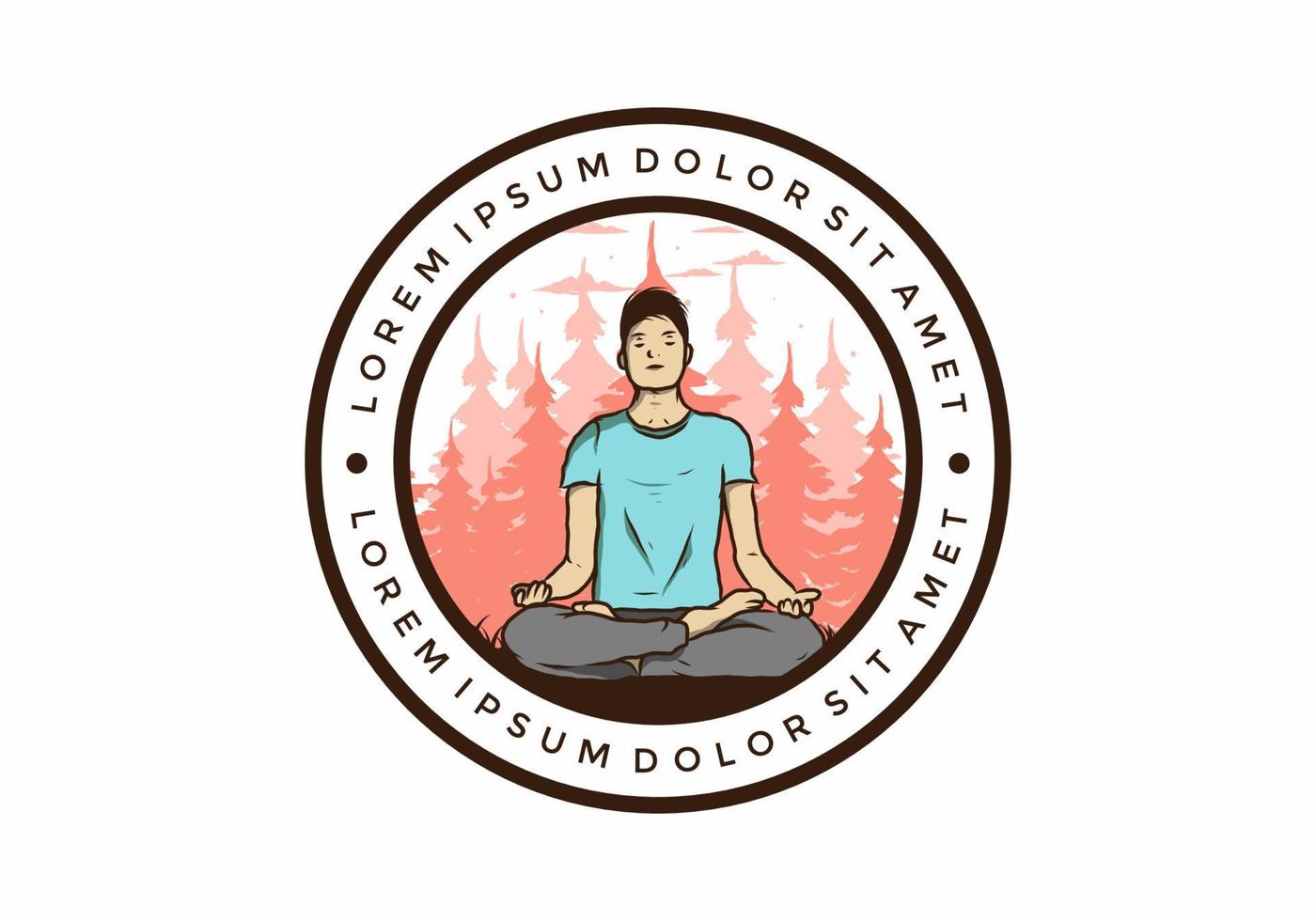 illustration of a someone doing yoga and meditating outdoors in a forest in nature among pine trees vector