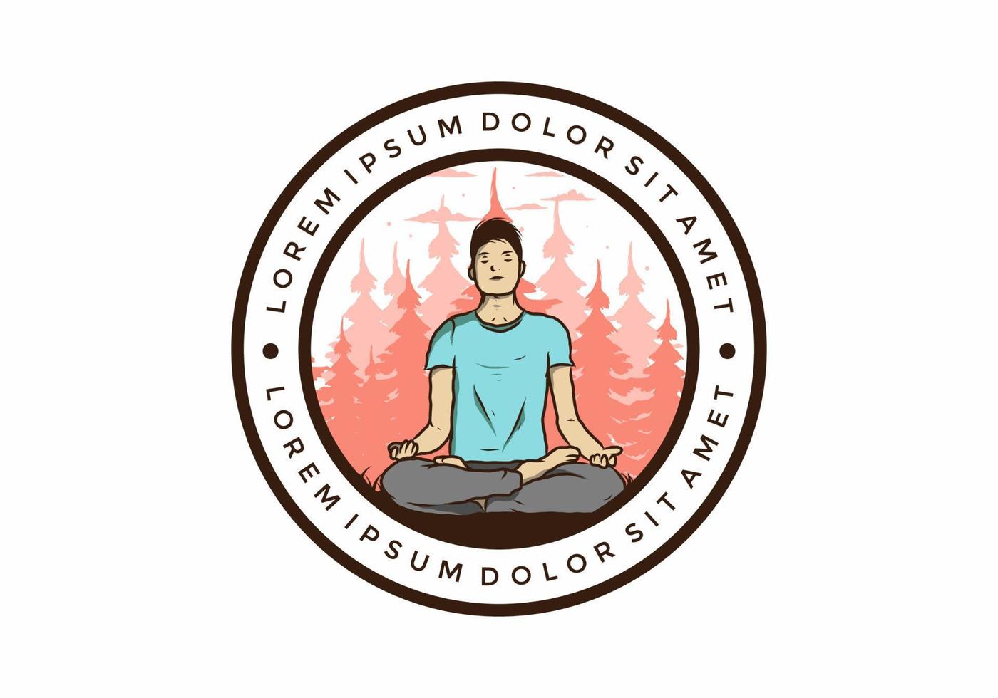 illustration of a someone doing yoga and meditating outdoors in a forest in nature among pine trees vector