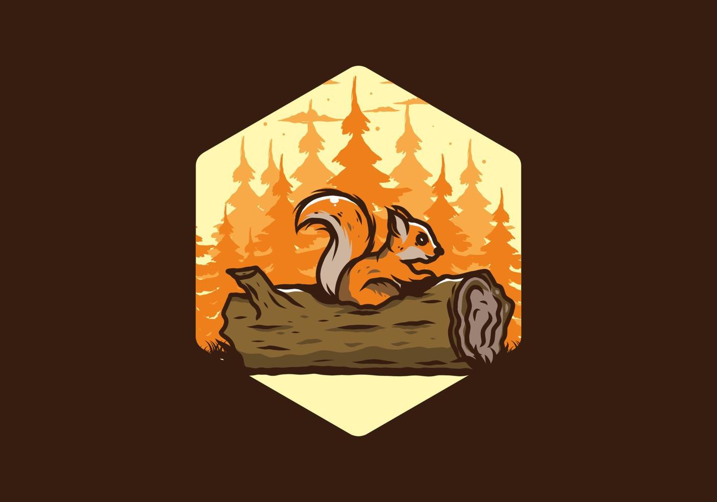 Lonely squirrel hiding in a dead tree trunk illustration vector