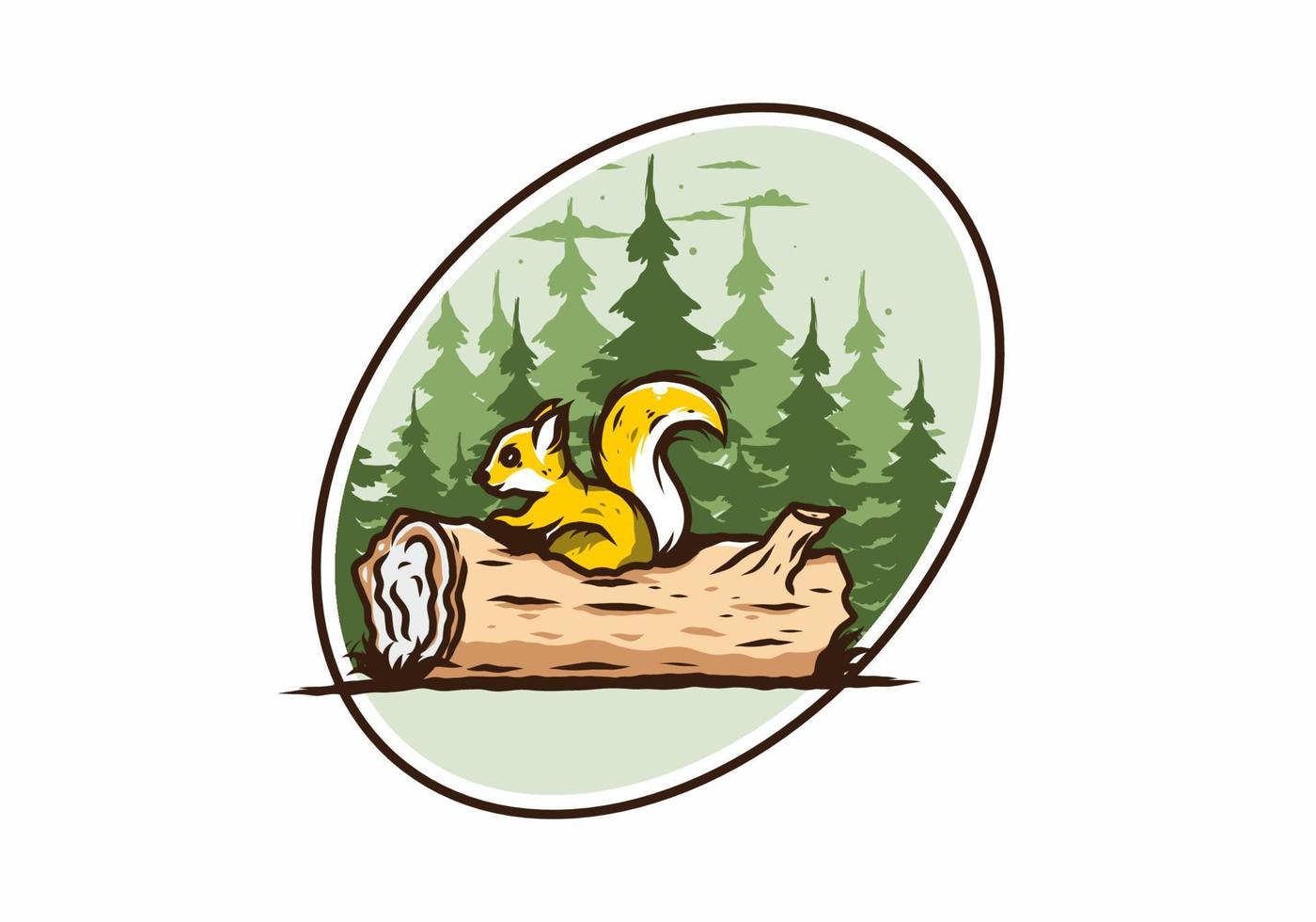 Lonely squirrel hiding in a dead tree trunk illustration vector