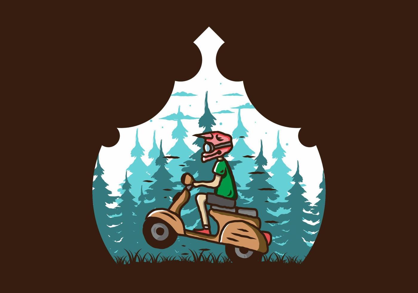 scooter de pie en la ilustración del bosque vector