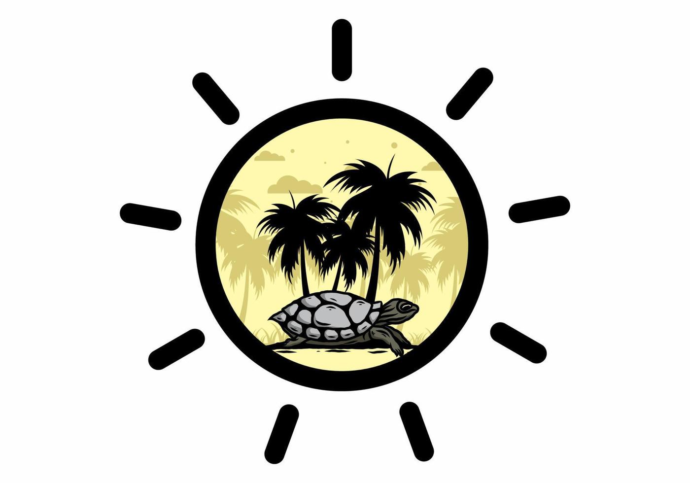 Sea turtle under the coconut tree illustration vector