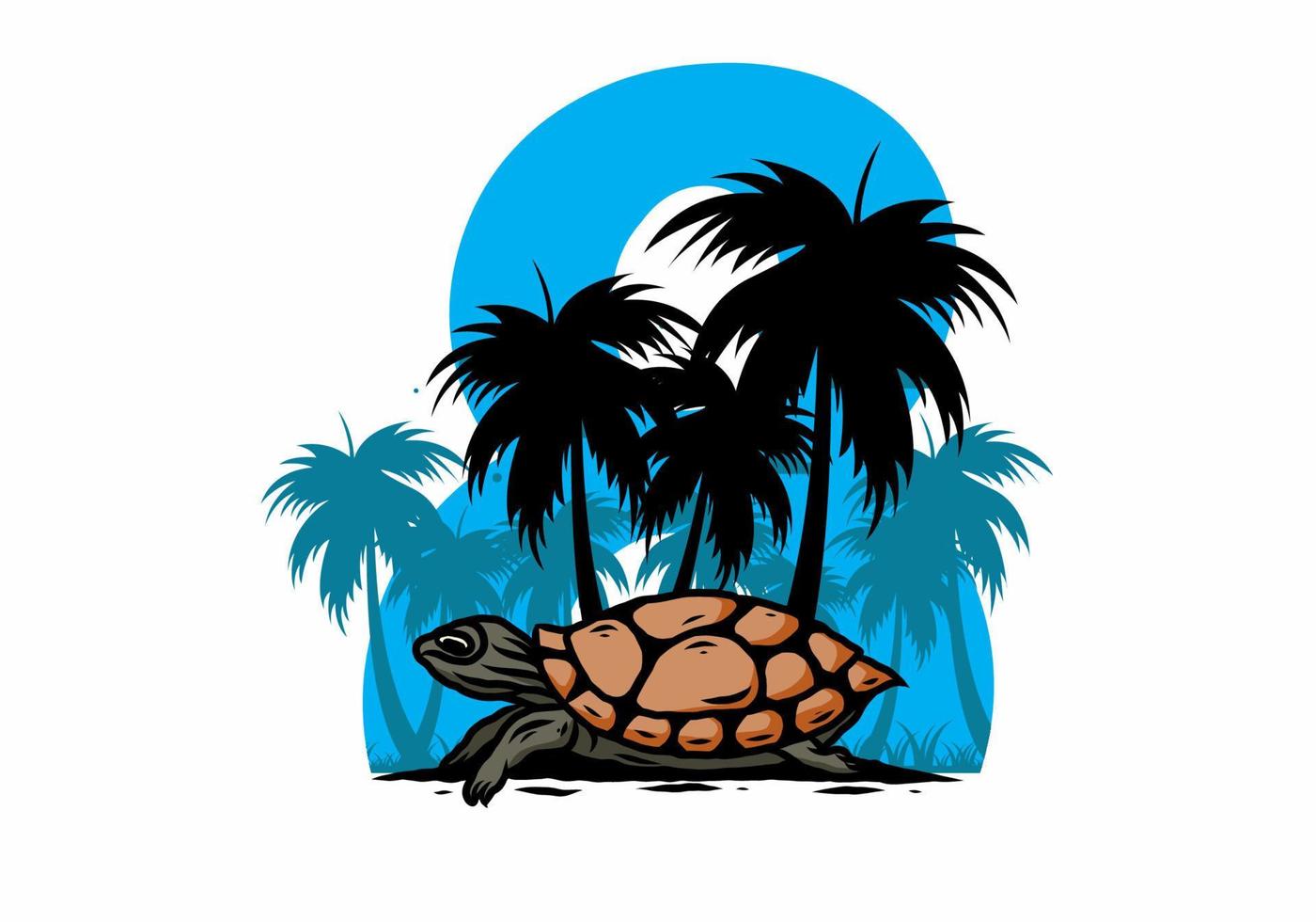 tortuga marina bajo la ilustración del árbol de coco vector