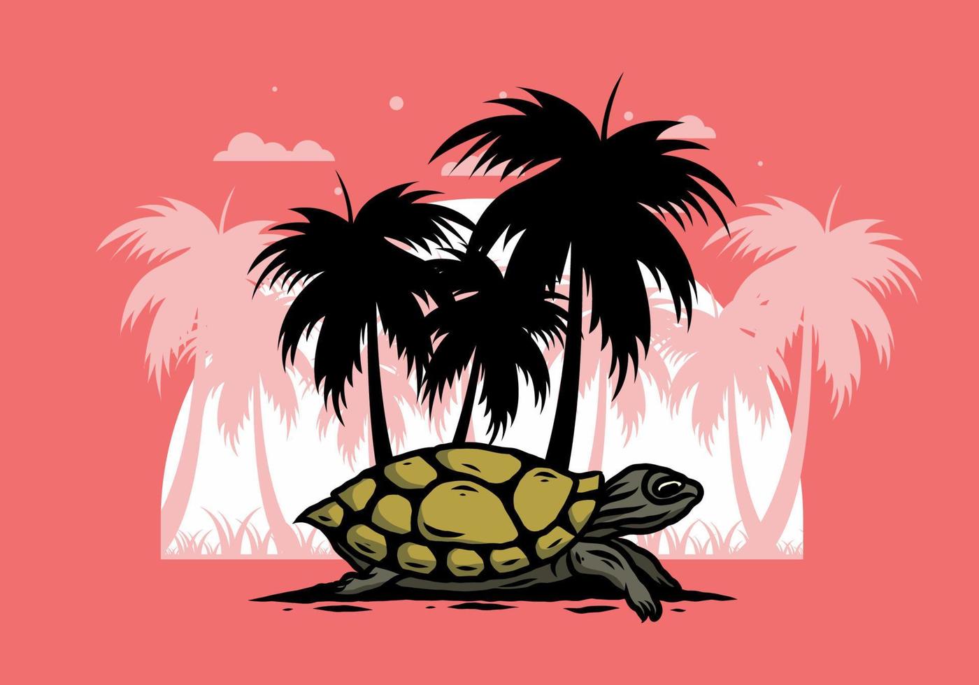 Sea turtle under the coconut tree illustration vector