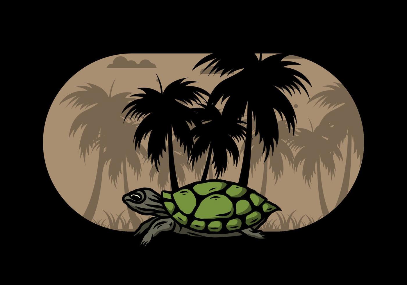 Sea turtle under the coconut tree illustration vector