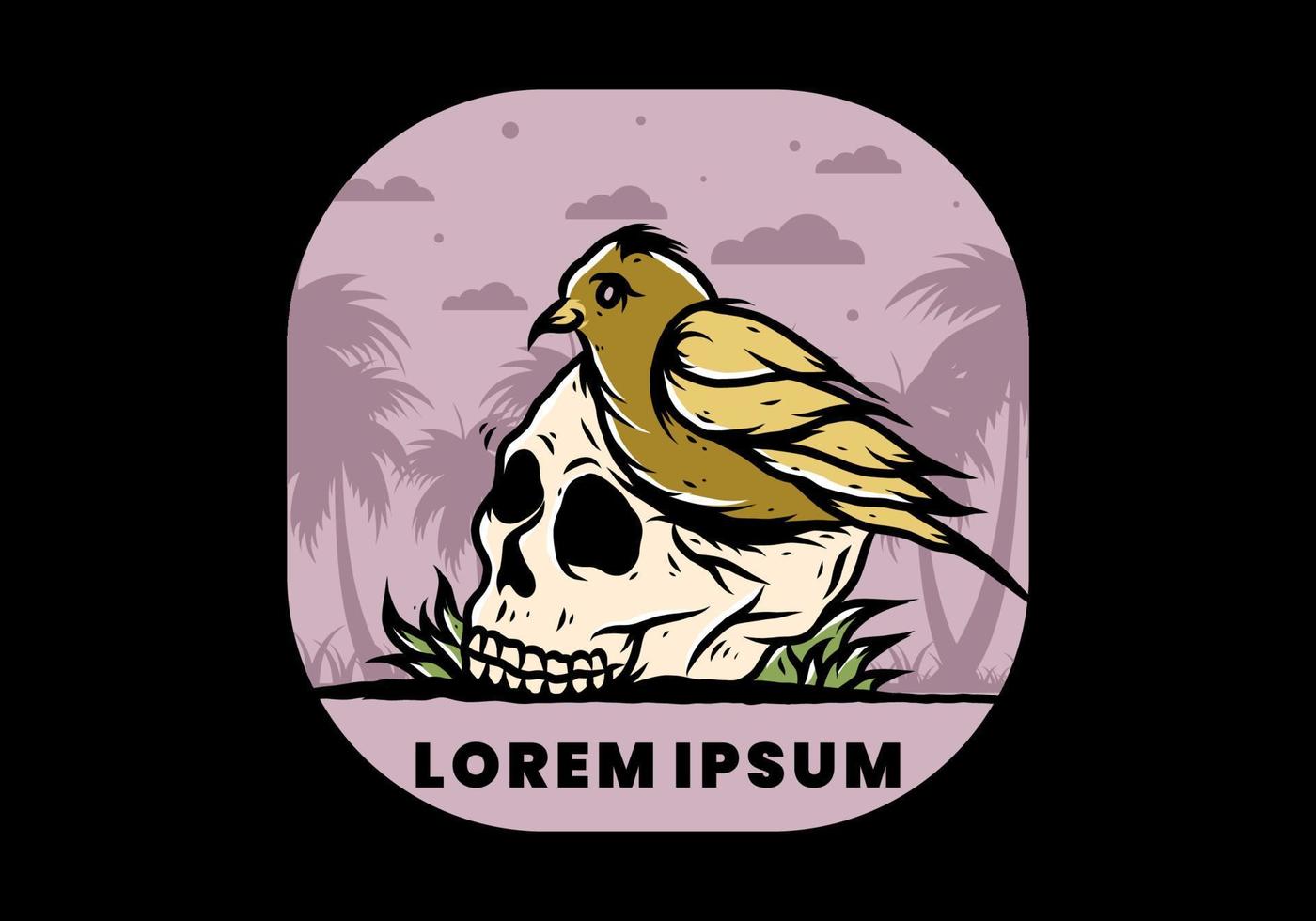 Bird nesting in skull illustration vector