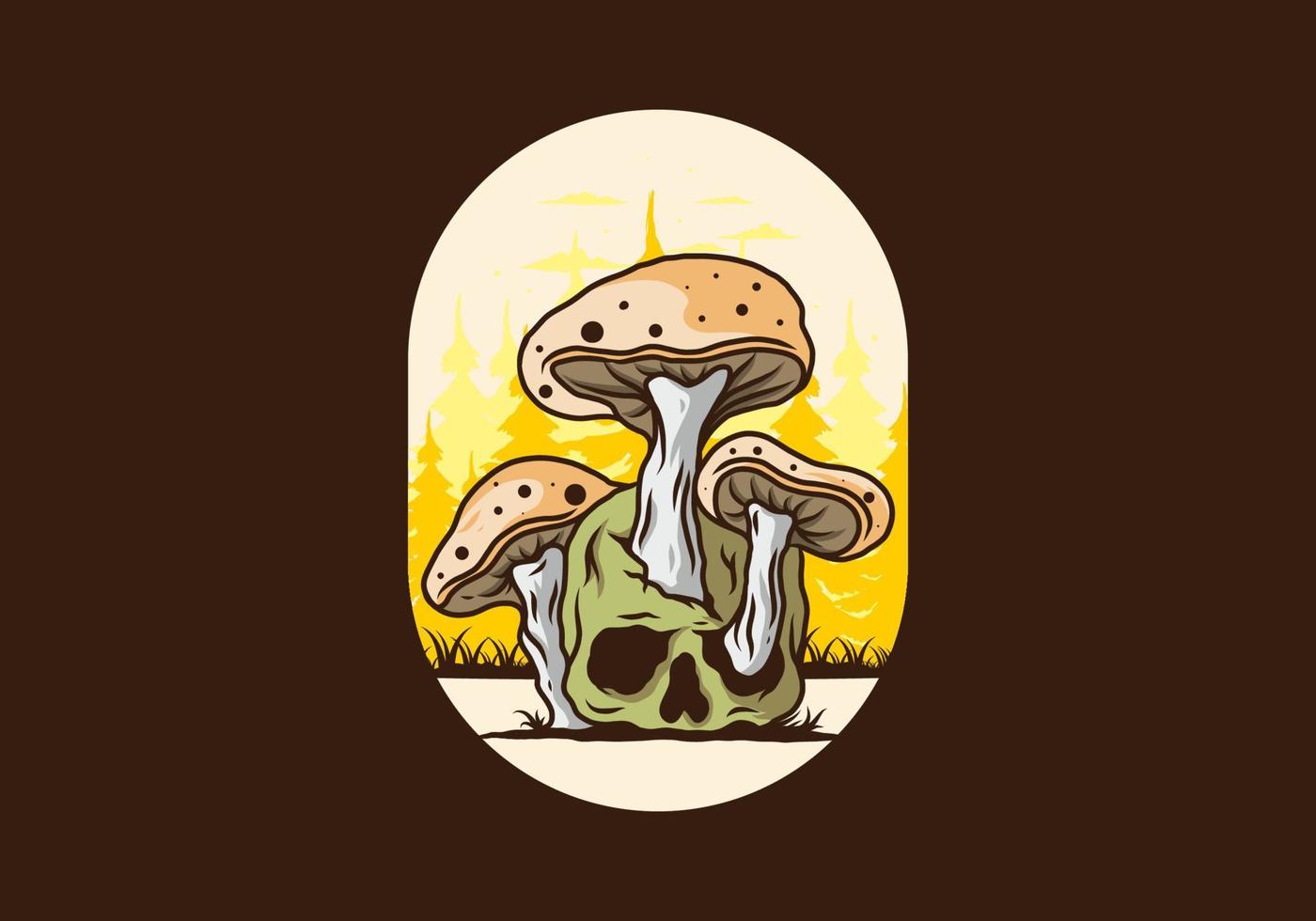 Mushroom growing on human skull illustration vector