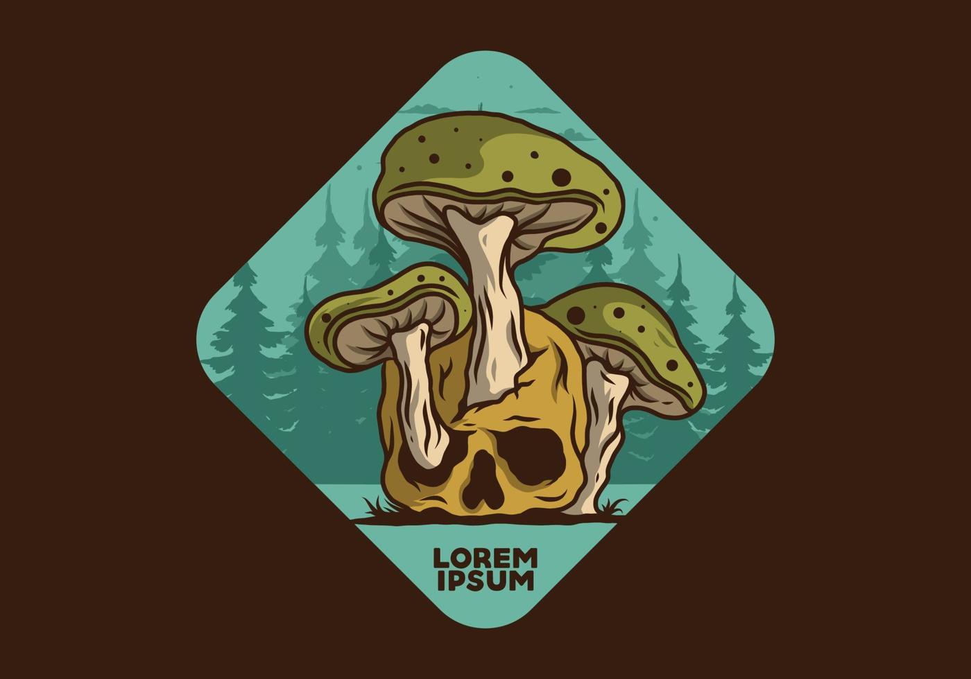 Mushroom growing on human skull illustration vector