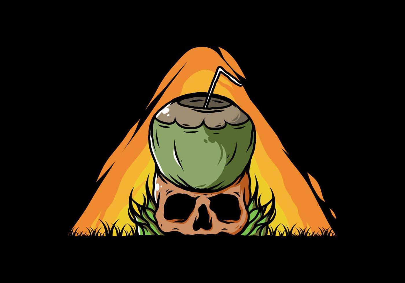 Coconut drink on human skull illustration vector