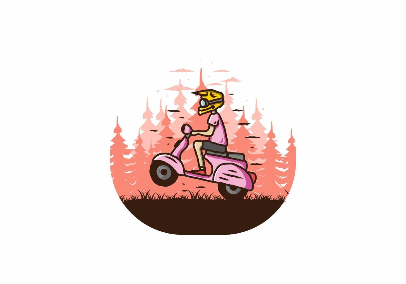 Standing scooter in the forest illustration vector