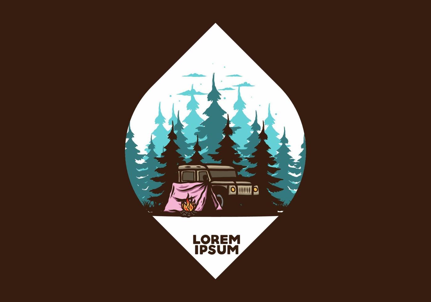 Camping beside the car in the forest illustration vector