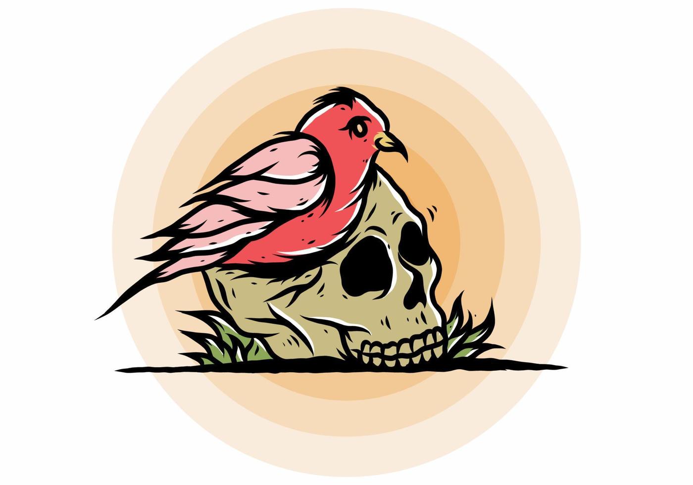 Bird nesting in skull illustration vector