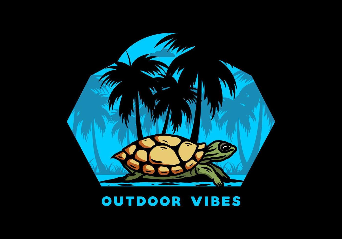 Sea turtle under the coconut tree illustration vector