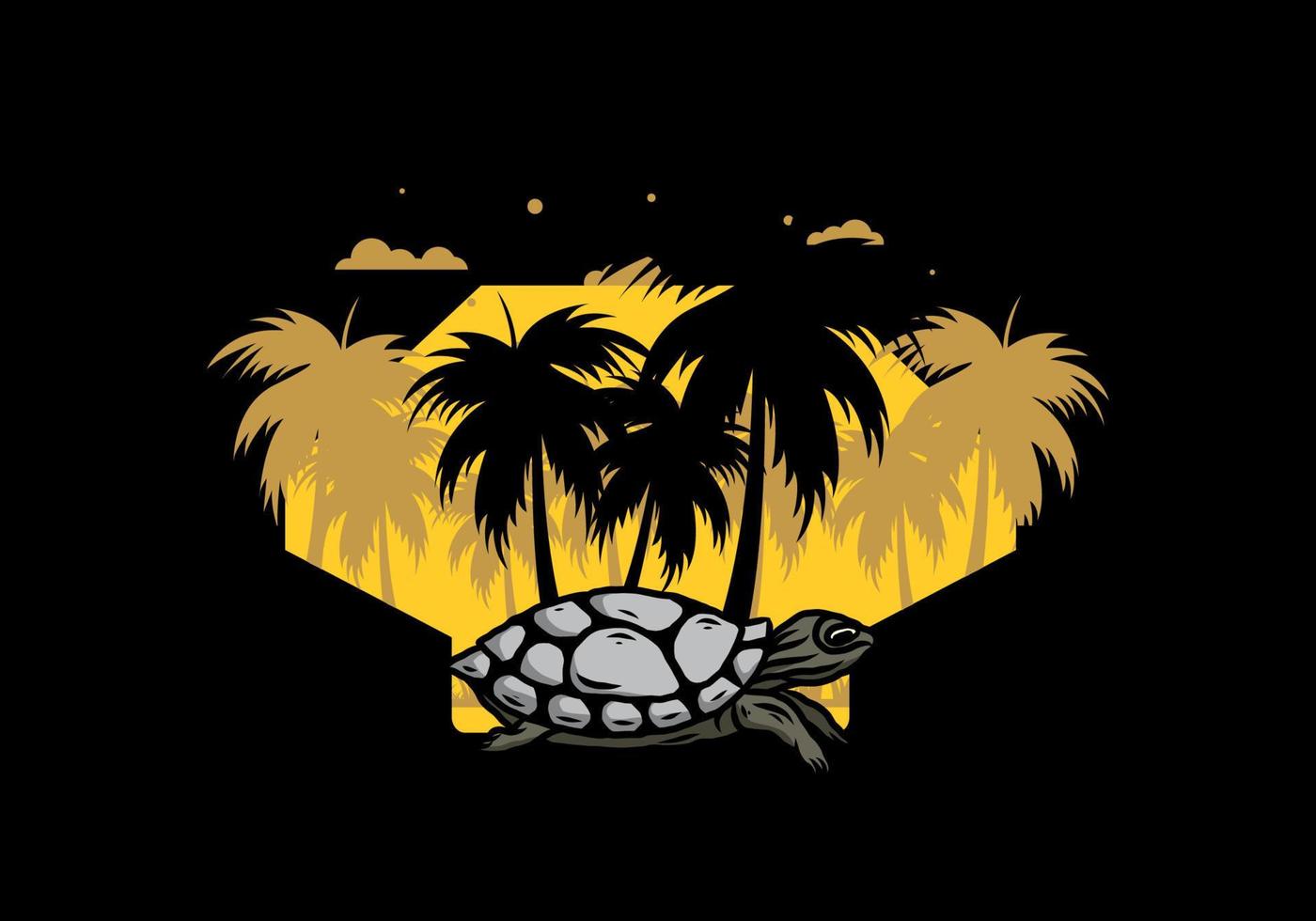 Sea turtle under the coconut tree illustration vector