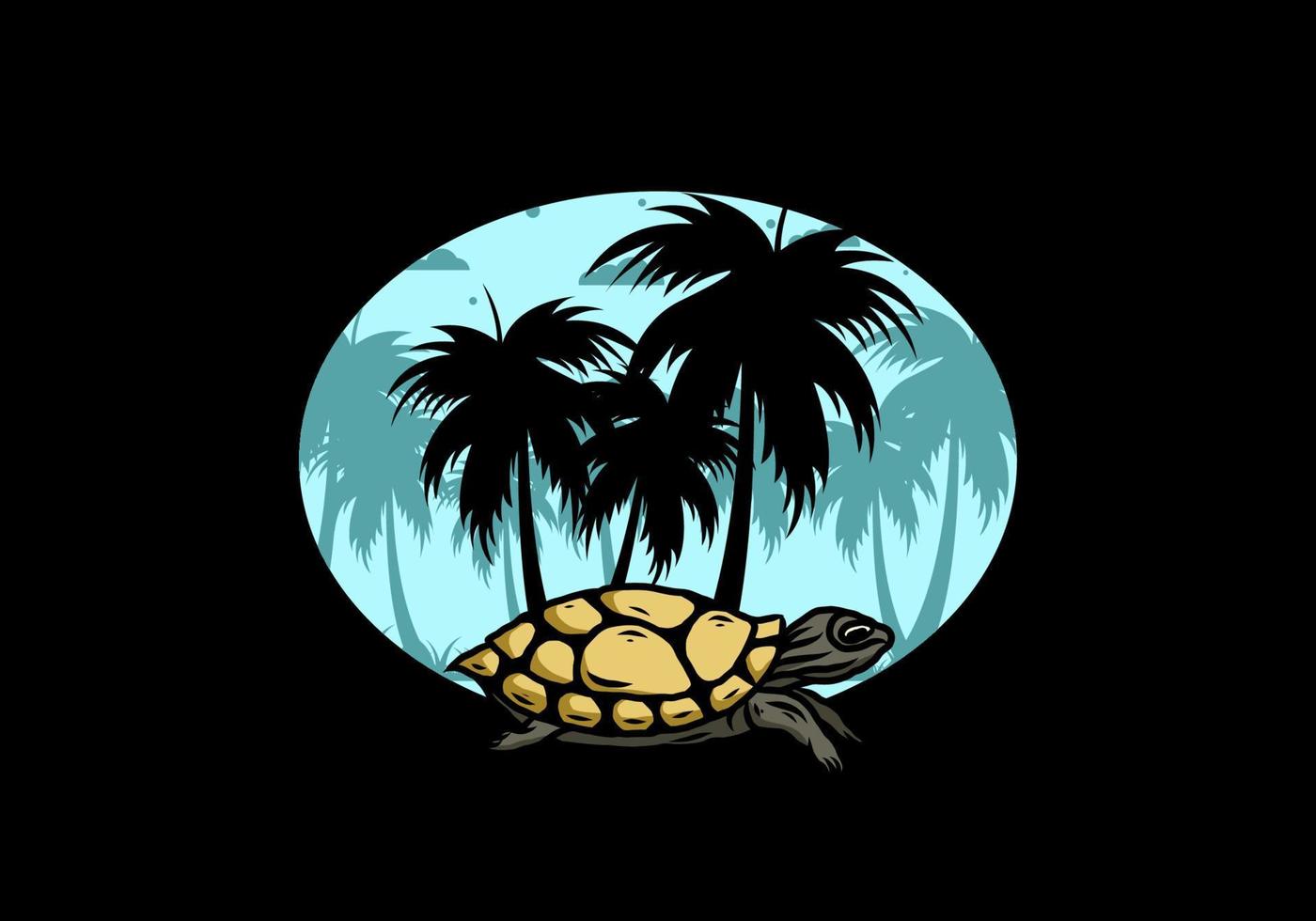 tortuga marina bajo la ilustración del árbol de coco vector