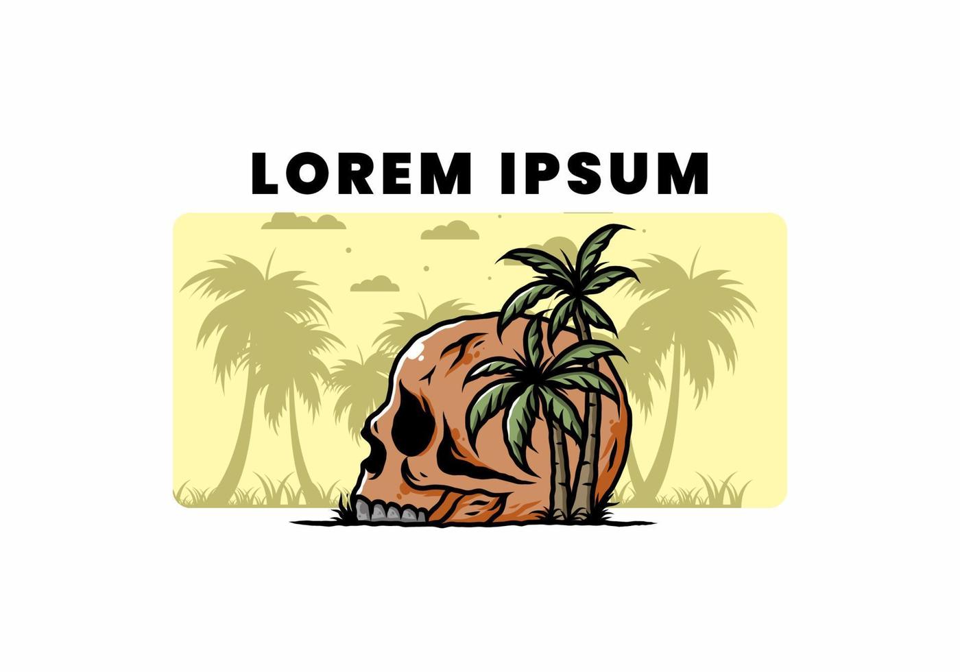 Skull head under coconut trees illustration vector