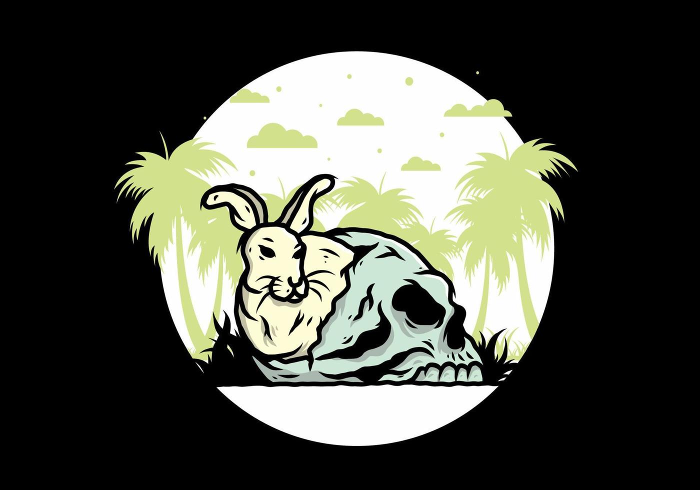 Rabbit hiding inside human skull illustration vector