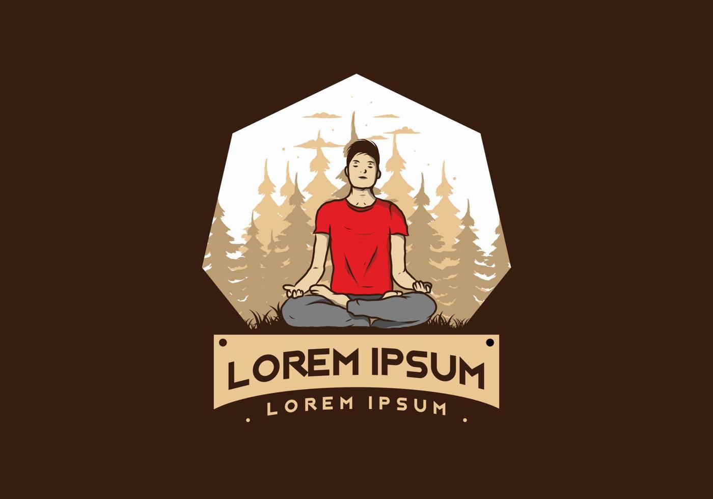 illustration of a someone doing yoga and meditating outdoors in a forest in nature among pine trees vector