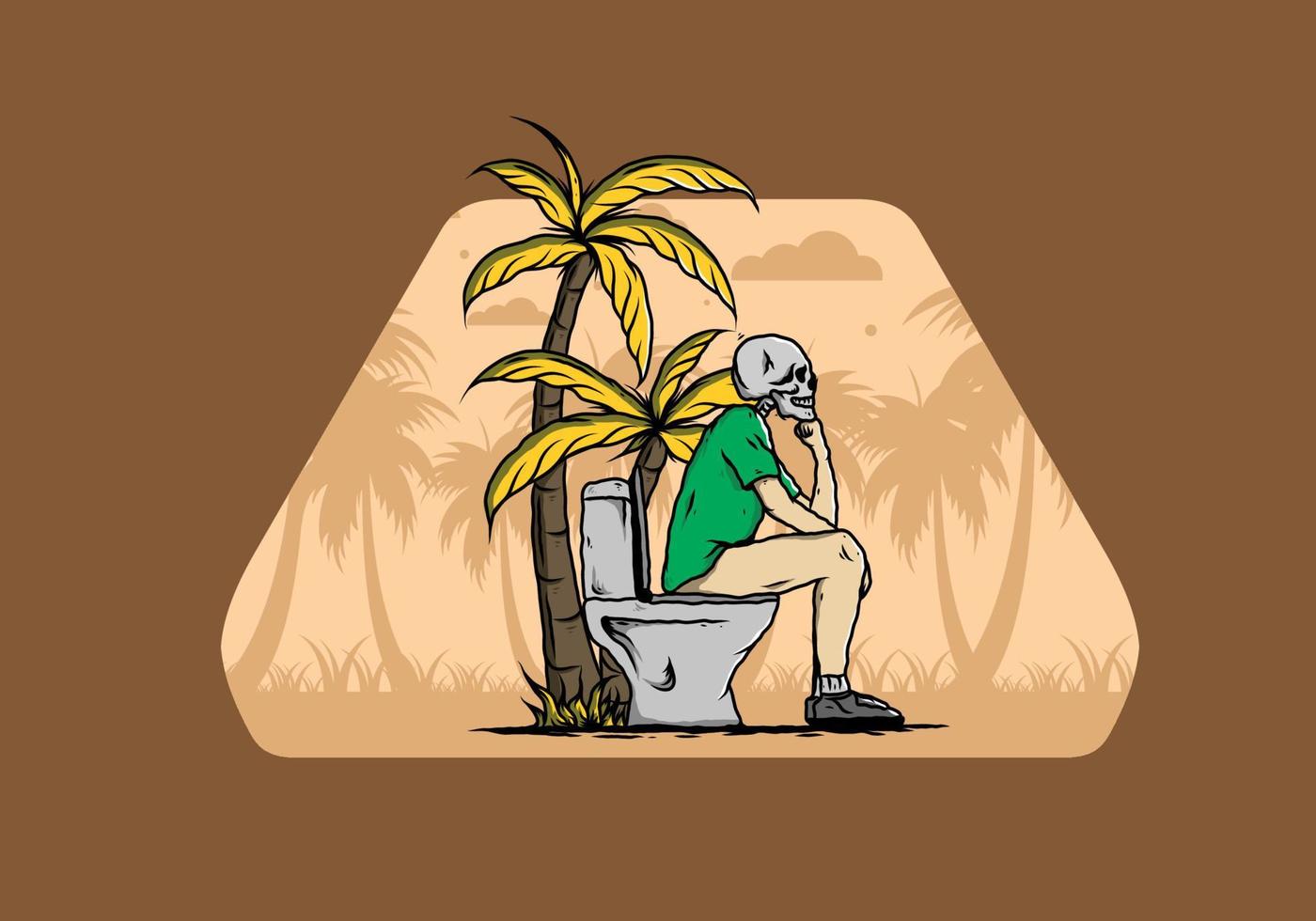 el hombre esqueleto se sienta en la ilustración del inodoro al aire libre vector