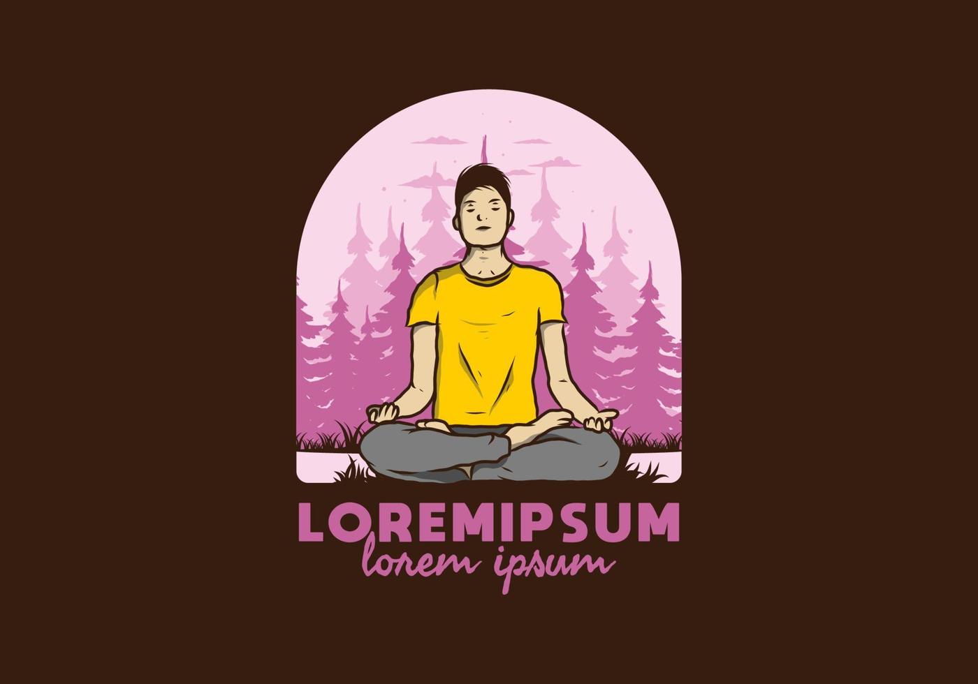 illustration of a someone doing yoga and meditating outdoors in a forest in nature among pine trees vector