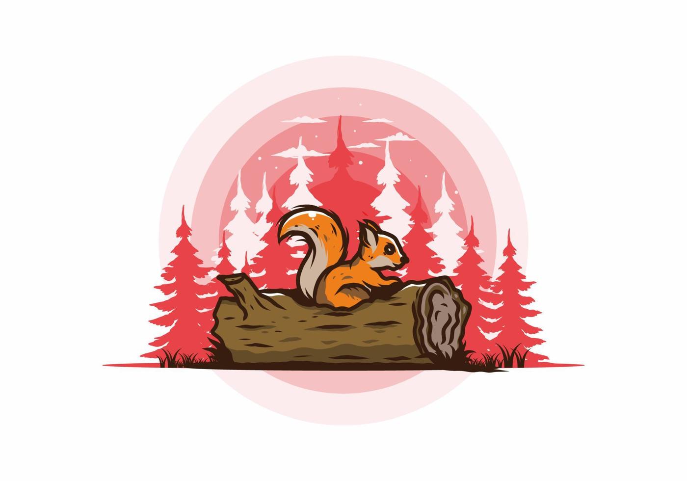 Lonely squirrel hiding in a dead tree trunk illustration vector