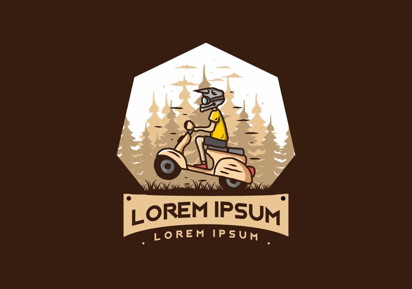 Standing scooter in the forest illustration vector