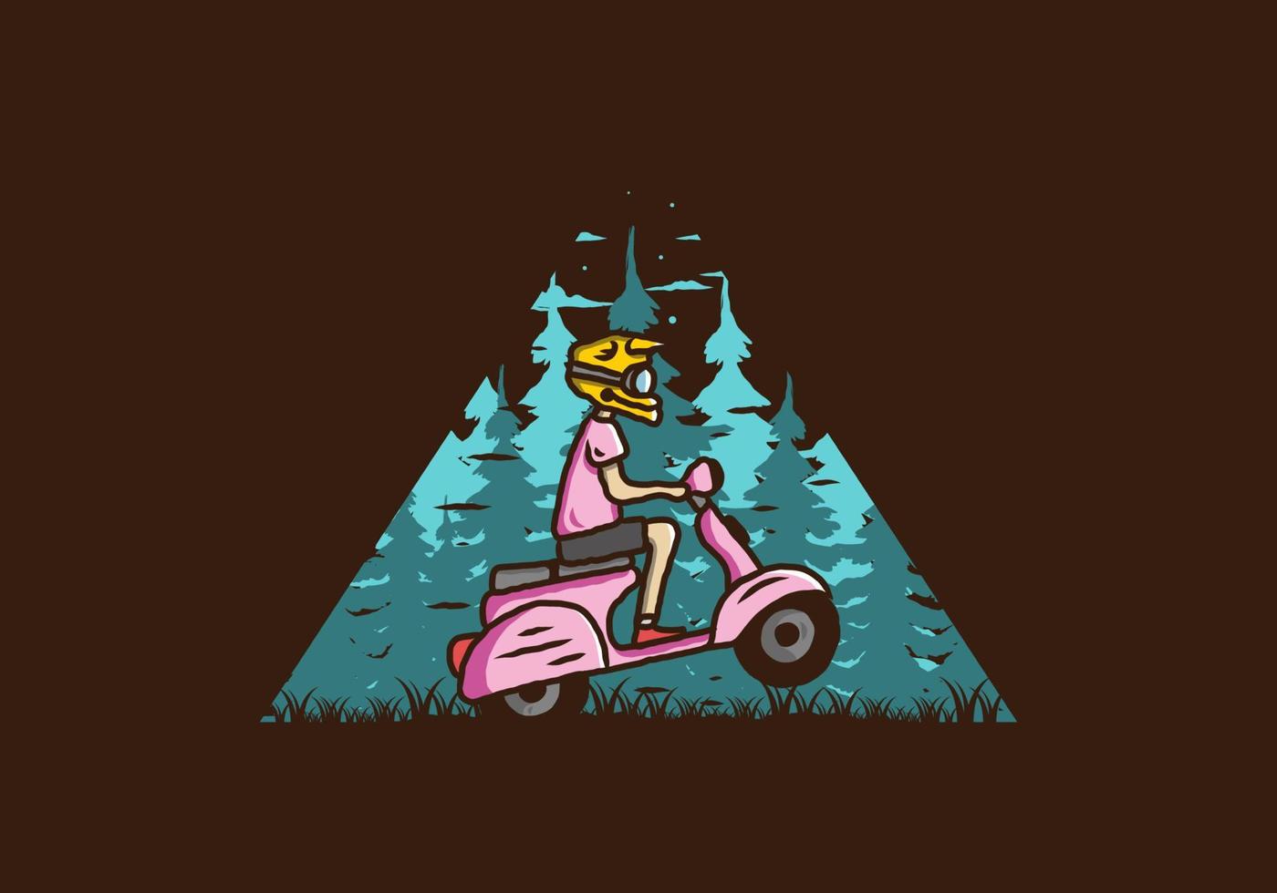 Standing scooter in the forest illustration vector
