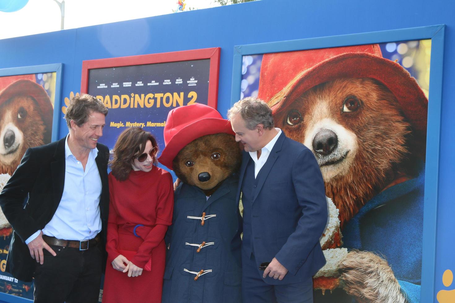 LOS ANGELES - JAN 6  Hugh Grant, Sally Hawkins, Paddington Bear, Hugh Bonneville at the  Paddington 2  US Premiere at Village Theater on January 6, 2018 in Westwood, CA photo