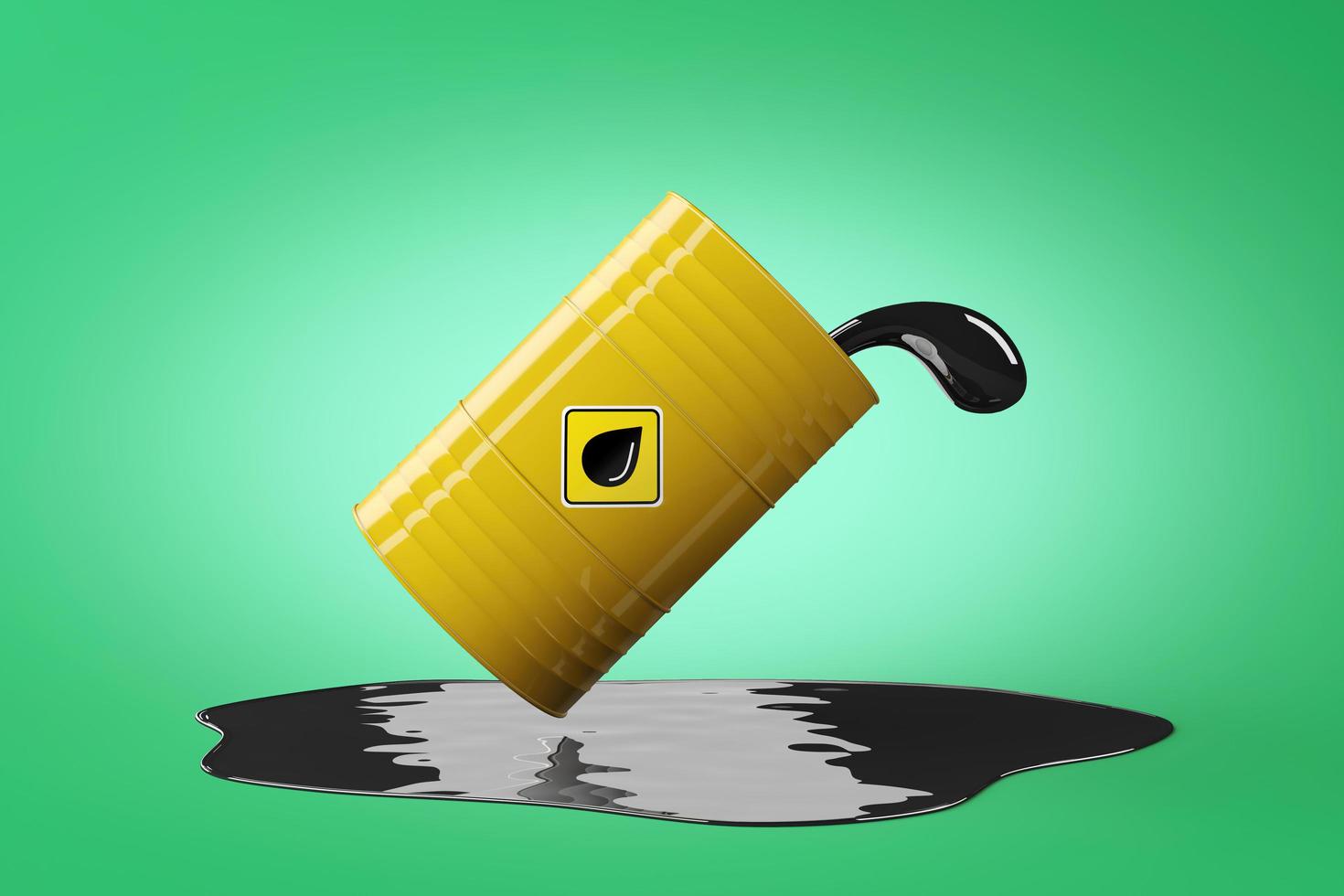 Yellow oil tank and black oil splashed out, minimal background for energy concepts. 3d rendering photo