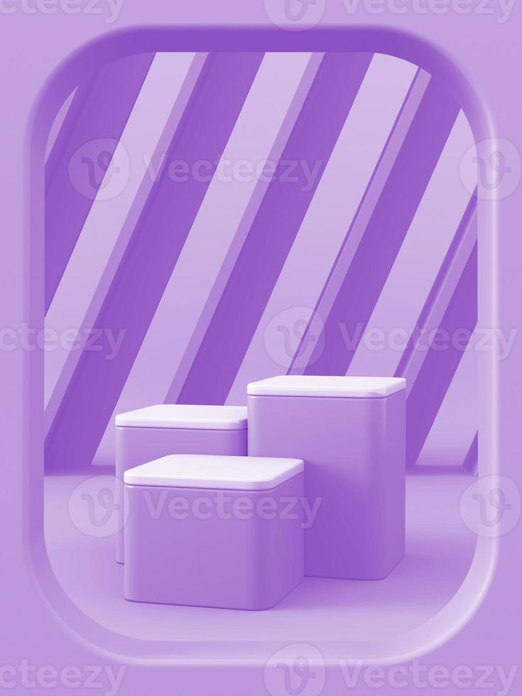 Three violet platform on abstract mockup scene for branding product presentation. 3d rendering photo