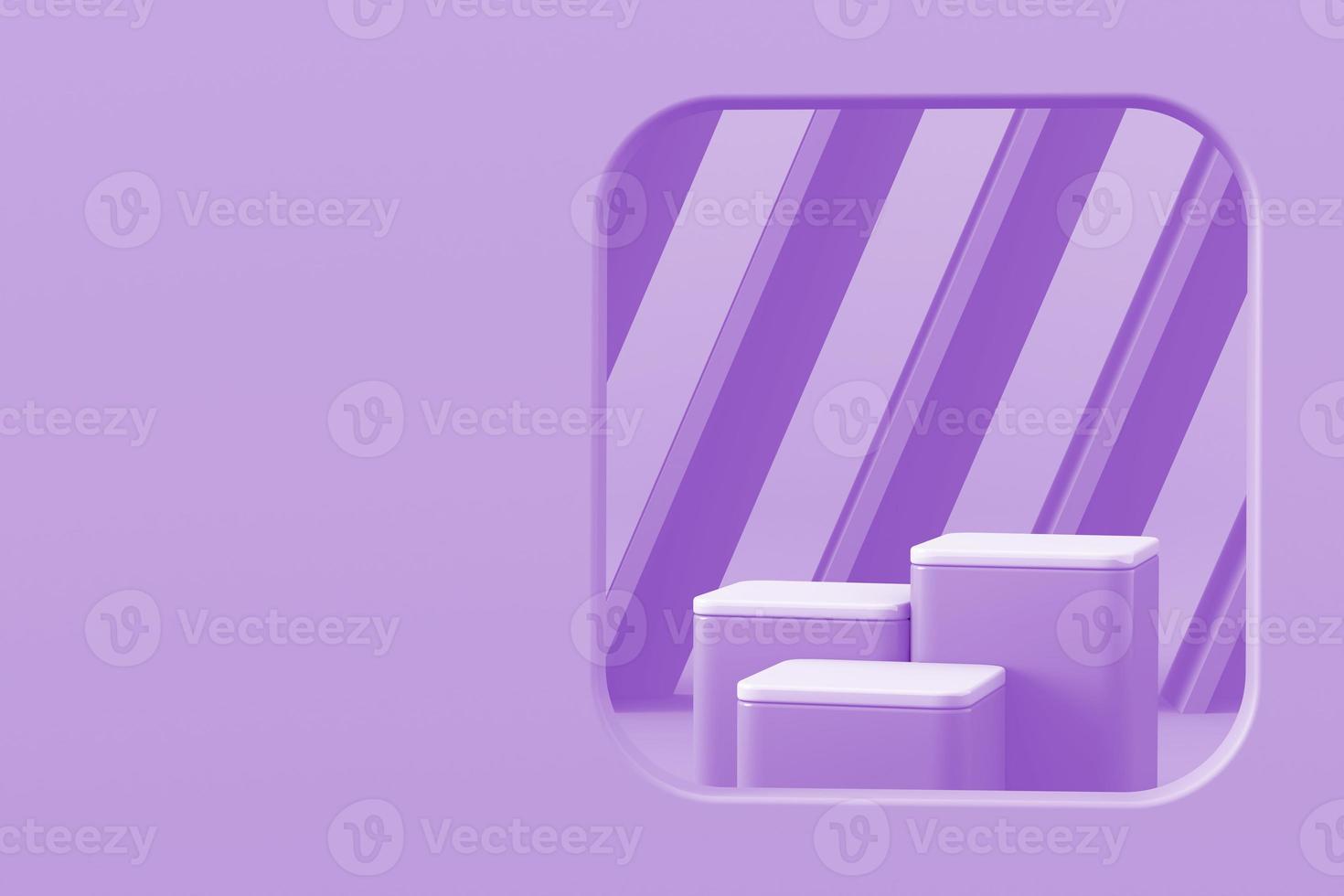 Three violet platform on abstract mockup scene for branding and product presentation. 3d rendering photo