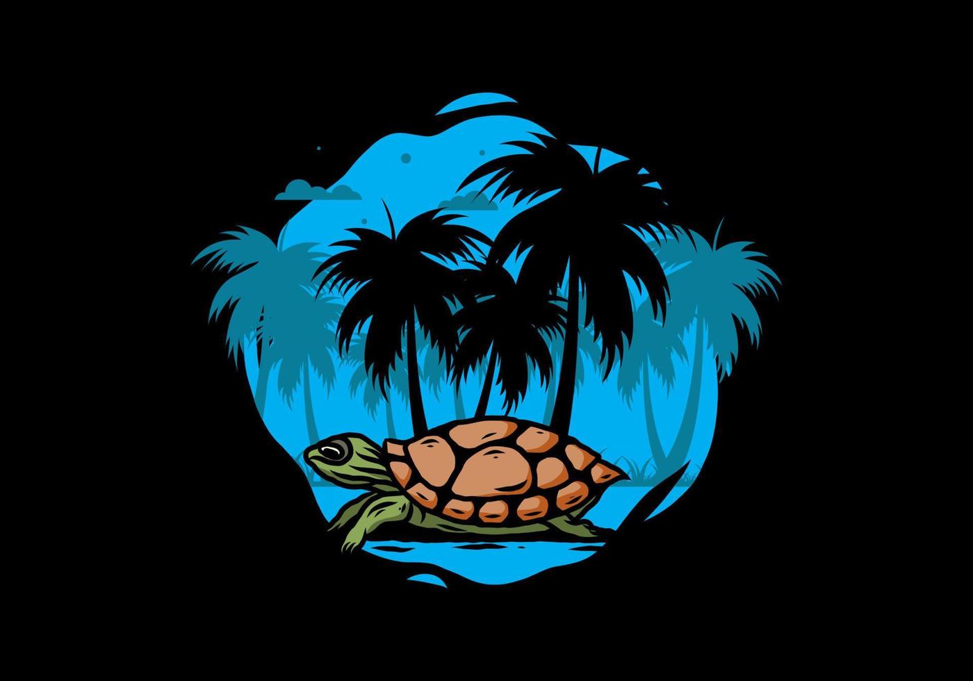 Sea turtle under the coconut tree illustration vector