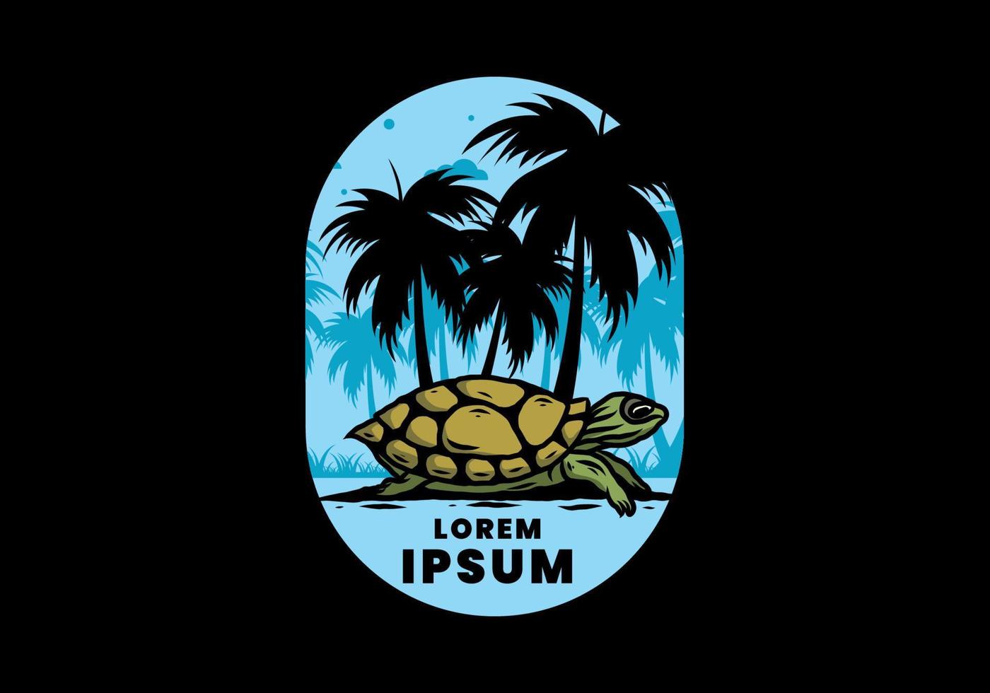 Sea turtle under the coconut tree illustration vector