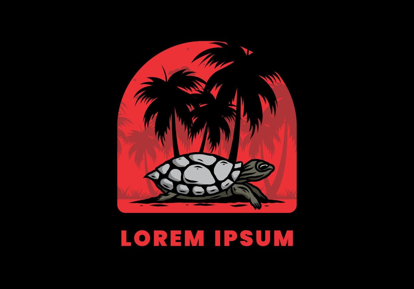 Sea turtle under the coconut tree illustration vector