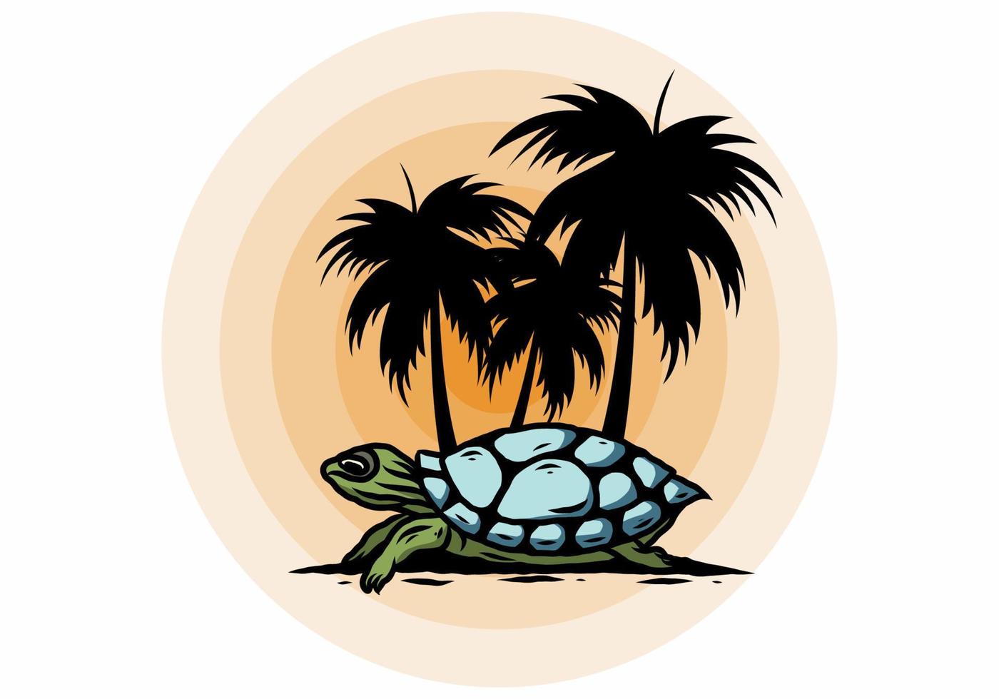 Sea turtle under the coconut tree illustration vector