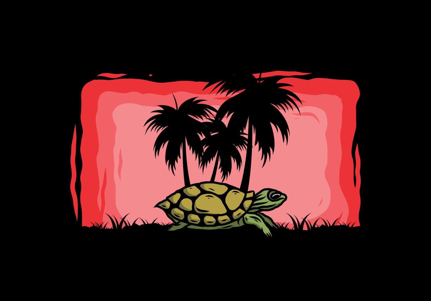 Sea turtle under the coconut tree illustration vector