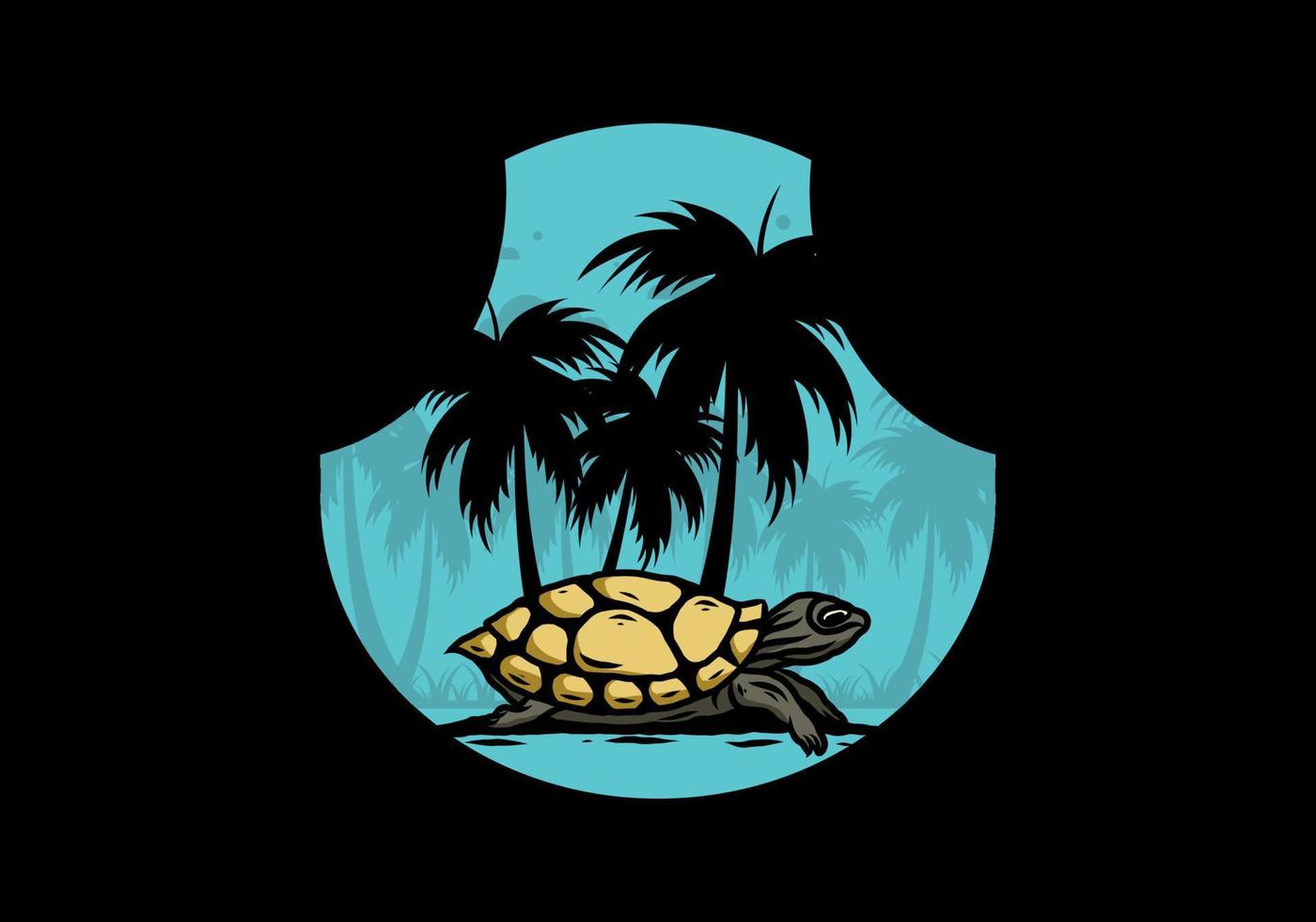 Sea turtle under the coconut tree illustration vector