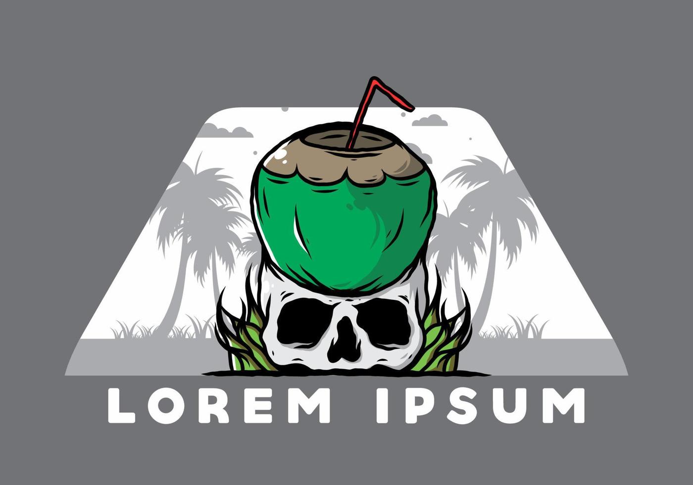 Coconut drink on human skull illustration vector