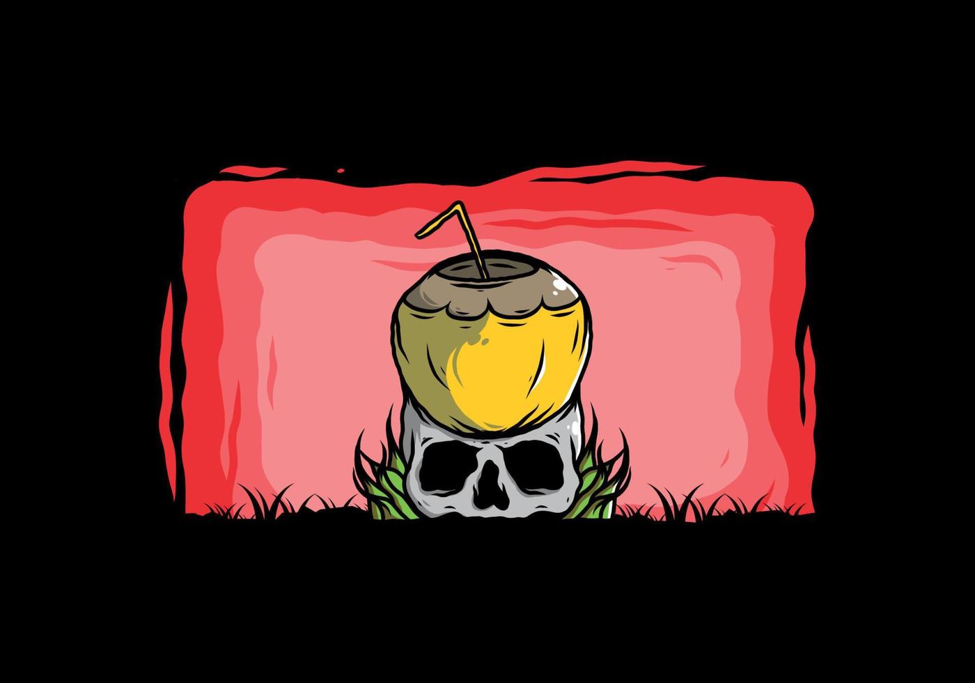 Coconut drink on human skull illustration vector