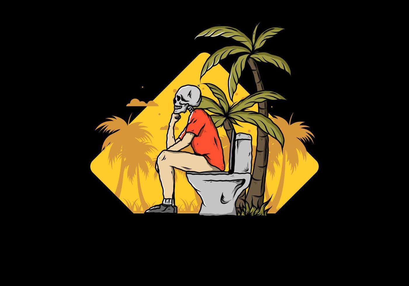 Skeleton man sit on outdoor toilet illustration vector