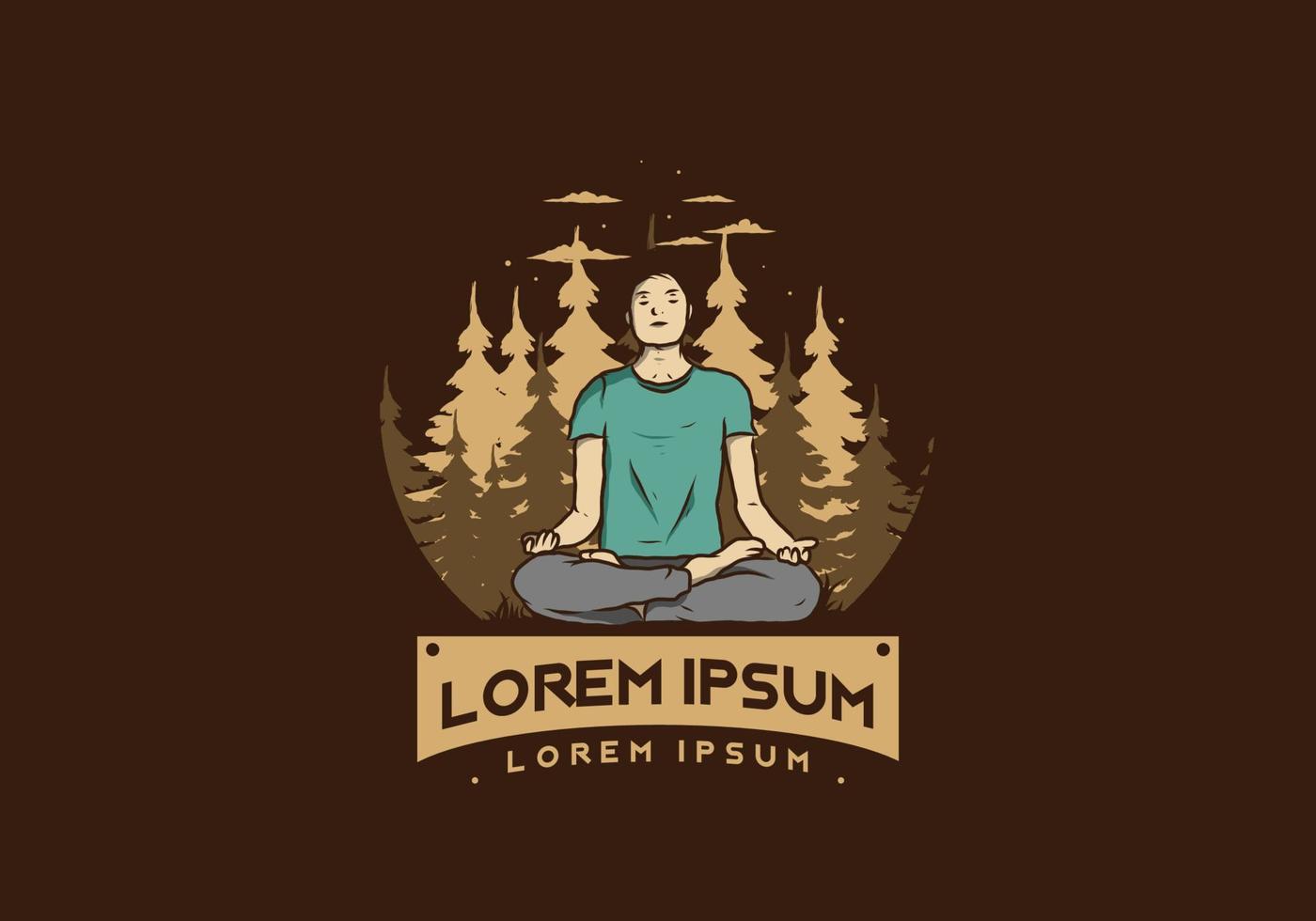 illustration of a someone doing yoga and meditating outdoors in a forest in nature among pine trees vector