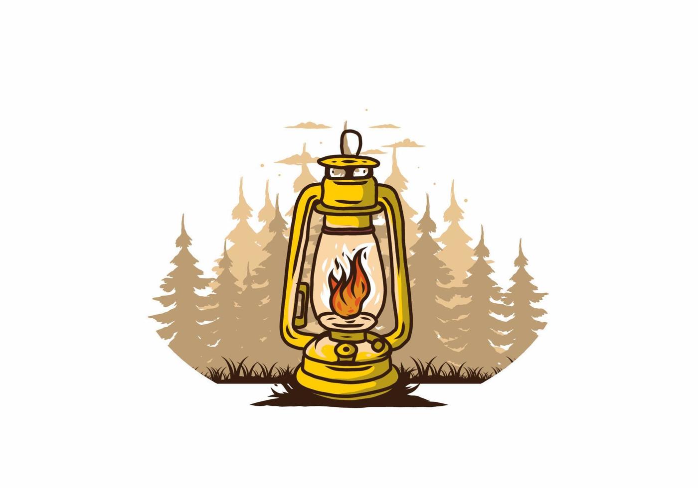 Colorful vintage outdoor lantern with fire flame vector