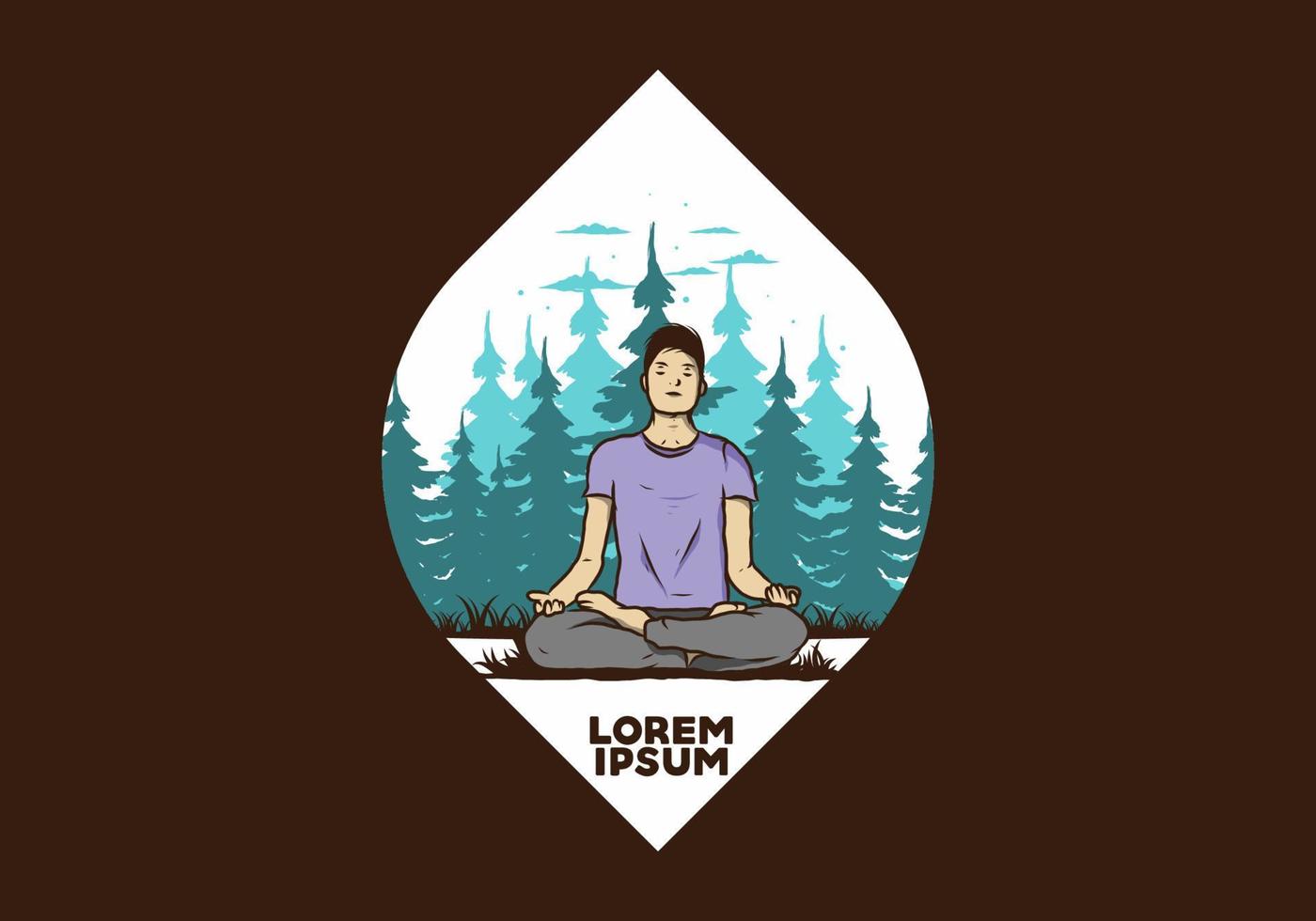 illustration of a someone doing yoga and meditating outdoors in a forest in nature among pine trees vector