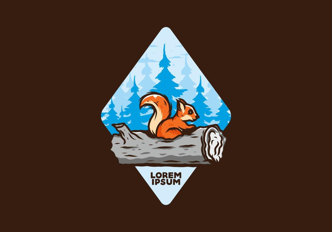 Lonely squirrel hiding in a dead tree trunk illustration vector