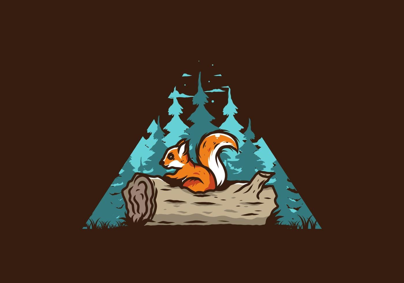 Lonely squirrel hiding in a dead tree trunk illustration vector