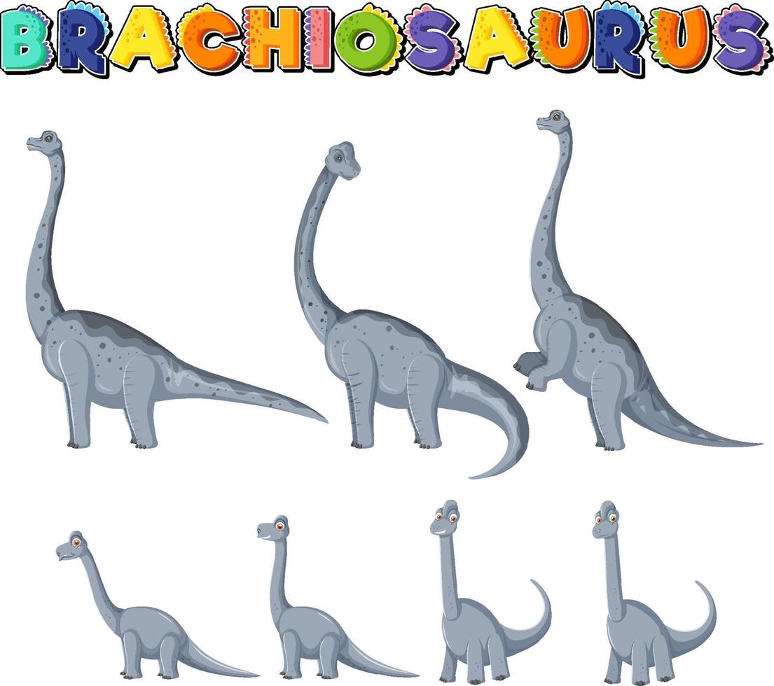 Set of cute brachiosaurus dinosaur characters vector