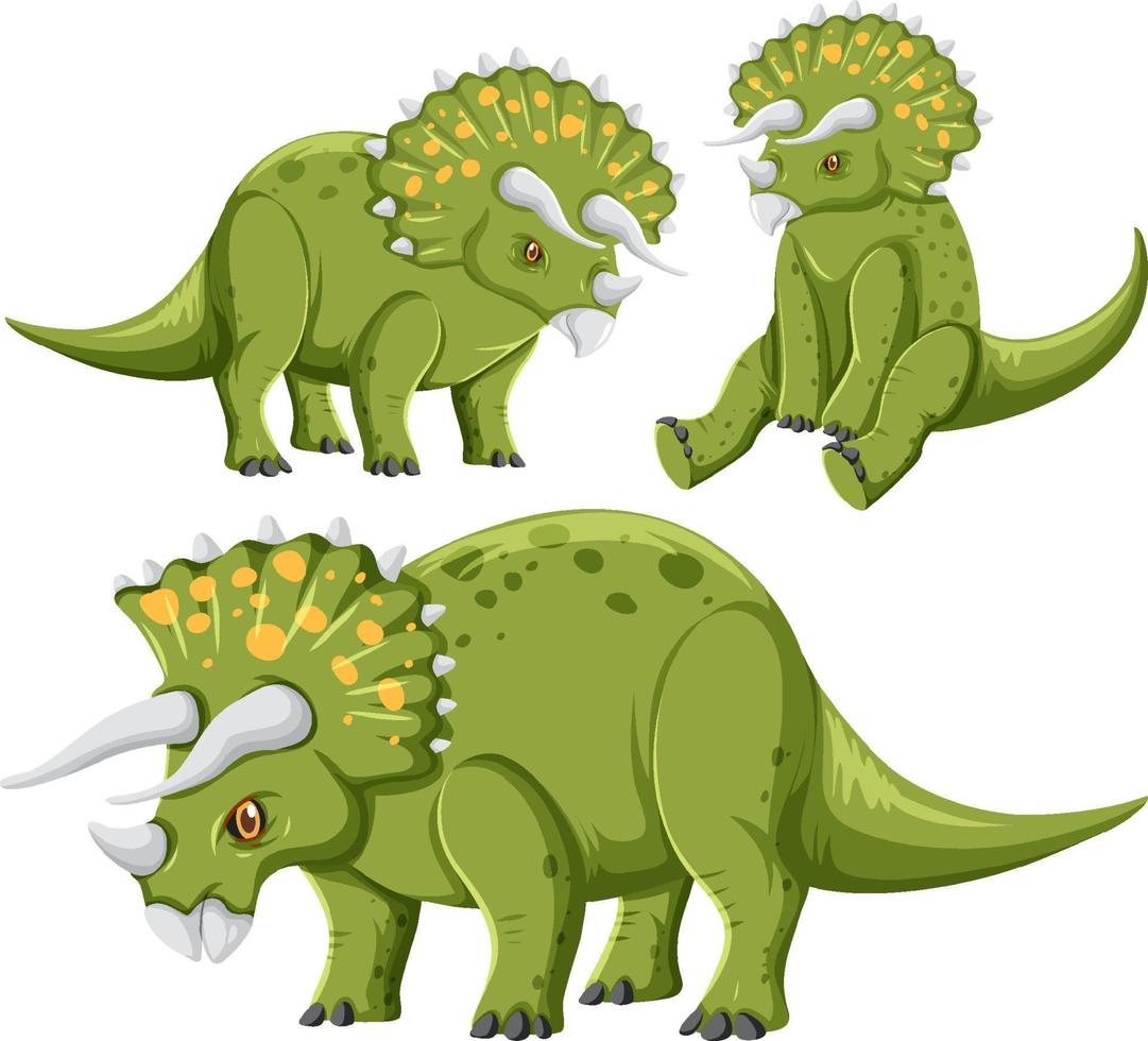 Different green triceratops dinosaur collection vector