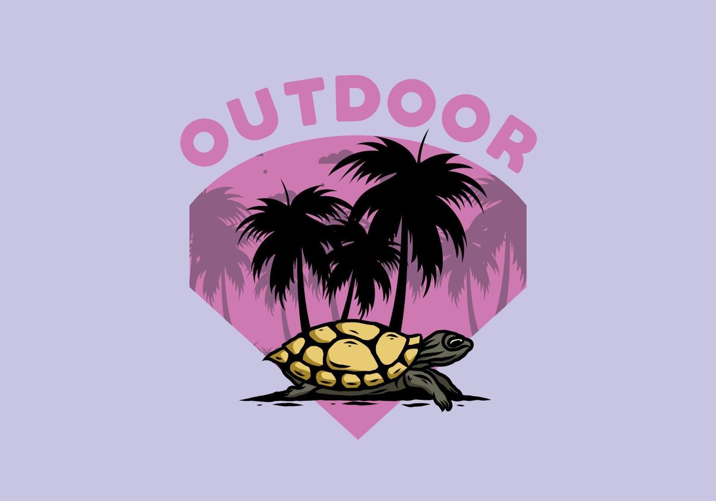 Sea turtle under the coconut tree illustration vector